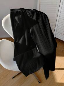 Comfortcana Women's Casual Black Lace Side Pants, Summer,Business Casual Woman