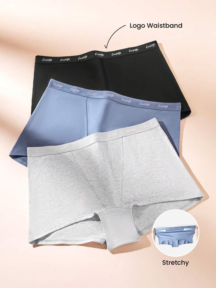 Plus 3-Pack Women Plus Cotton Logo High-Rise Boyshorts
