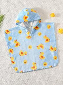 SHEIN Baby Boy Cute Casual Cartoon Duck Pattern Flannel Loose Hooded Swimwear Cover-Up Duck Baby Clothes - Multicolor - View 5