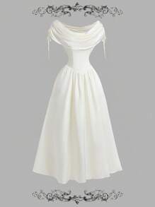 SHEIN MOD 女士优雅杏色低胸收腰连衣裙 - 杏色 - 查看 1