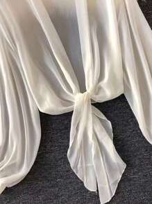 Plus Size Women's Summer Thin Lantern Sleeve Tie-Front Kimono Cardigan Winter Fall Autumn - Apricot - View 4