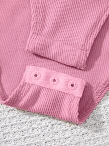 SHEIN Young Girl Street Style Knitted Solid Color Bodysuit, 2pcs/Set, Spring/Summer - Purple - View 3