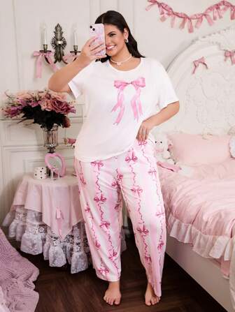 SweetSlumber Set de lenjerie de dormit casual cu imprimeu cu fluturi, drăguț și mărime Plus