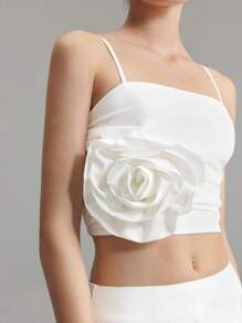 Ontre 2025 Nieuwe dames mouwloze bustiertop, witte linnenmix bloemenapplicatie croptop, bruiloftsfeeststijl casual dagelijkse kleding