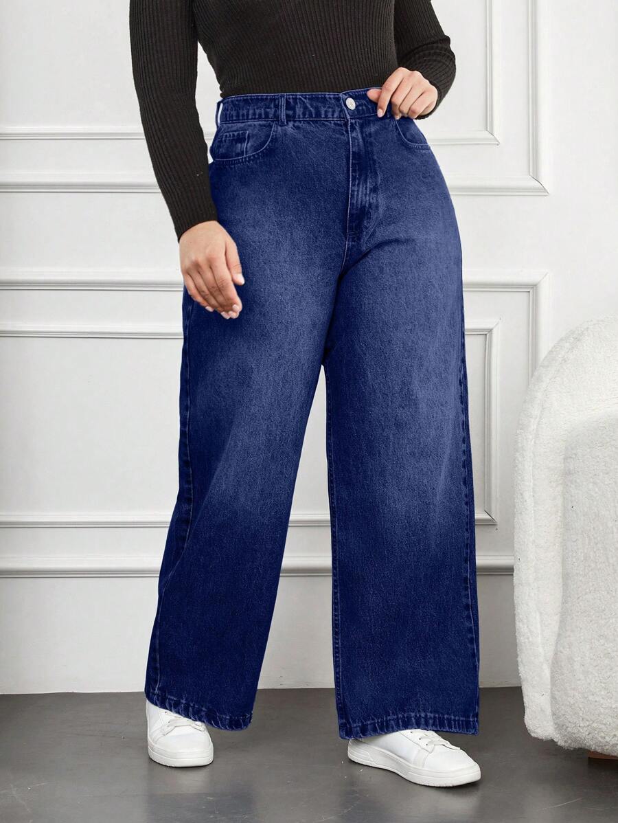 RueChic Plus High Waist Wide Leg Jeans