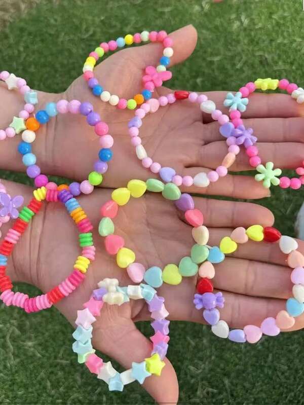 SHEIN 10pcs Assorted Color Bracelets, Cute DIY Bracelets, Birthday Party Decor, Party Favor Jewelry Accessories, Gift Bags, Classroom Prizes, Birthday Gifts, Gifts