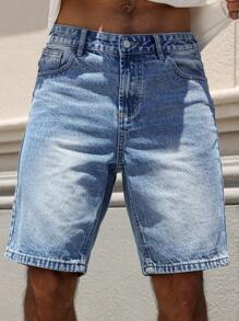 Manfinity Homme Shorts en jean délavé d'été pour hommes