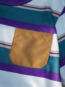 SHEIN Explorewe 2 件套男童数码条纹印花圆领短袖 T 恤和短裤套装，夏季