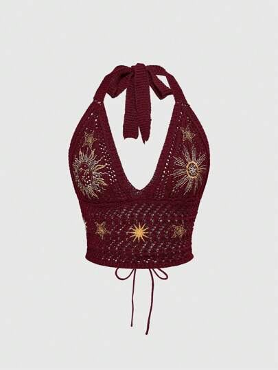 Women's Hippie Bohemian Style Embroidered Blouse With Moon And Star Patterns