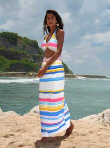 Opulessa Vestido ceñido de punto con cuello en V, decoración metálica en la parte delantera, espalda descubierta, bajo con abertura, para uso en la playa, fiestas o salidas nocturnas