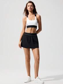 Menodora SHEIN Sport 女式休闲针织撞色短款修身运动背心 - 白色 - 查看 6
