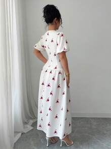 SHEIN Unity Embroidered Long Dress, French Niche Design Style, For Women In Summer - Beige - View 2