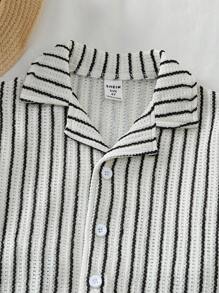 SHEIN Vintaside Kids 2 件套幼儿男童休闲乡村条纹衬衫和牛仔短裤套装，舒适的乡村基本款服装，春夏季，适合 4-7 岁儿童，日常穿着和户外活动 - 彩色 - 查看 6