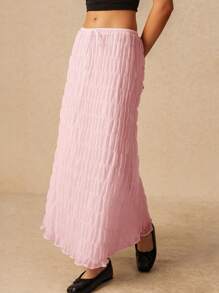 Poéselle Women Solid Color Minimalist Drawstring Skirt - Baby Pink - View 6