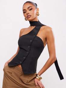 Hauture 女士夏季办公室休闲系带西装背心 - 黑色 - 查看 2