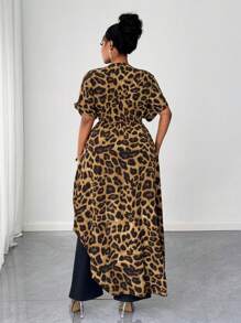 Maweii 大码豹纹休闲海滩度假衬衫上衣