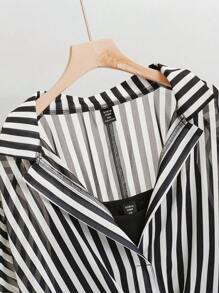 Calvaya Conjunto de 2 piezas: Camisa a rayas con cubierta de manga 7/10, diseño de bajo asimétrico y camiseta sin mangas - Blanco y Negro - Ver 6