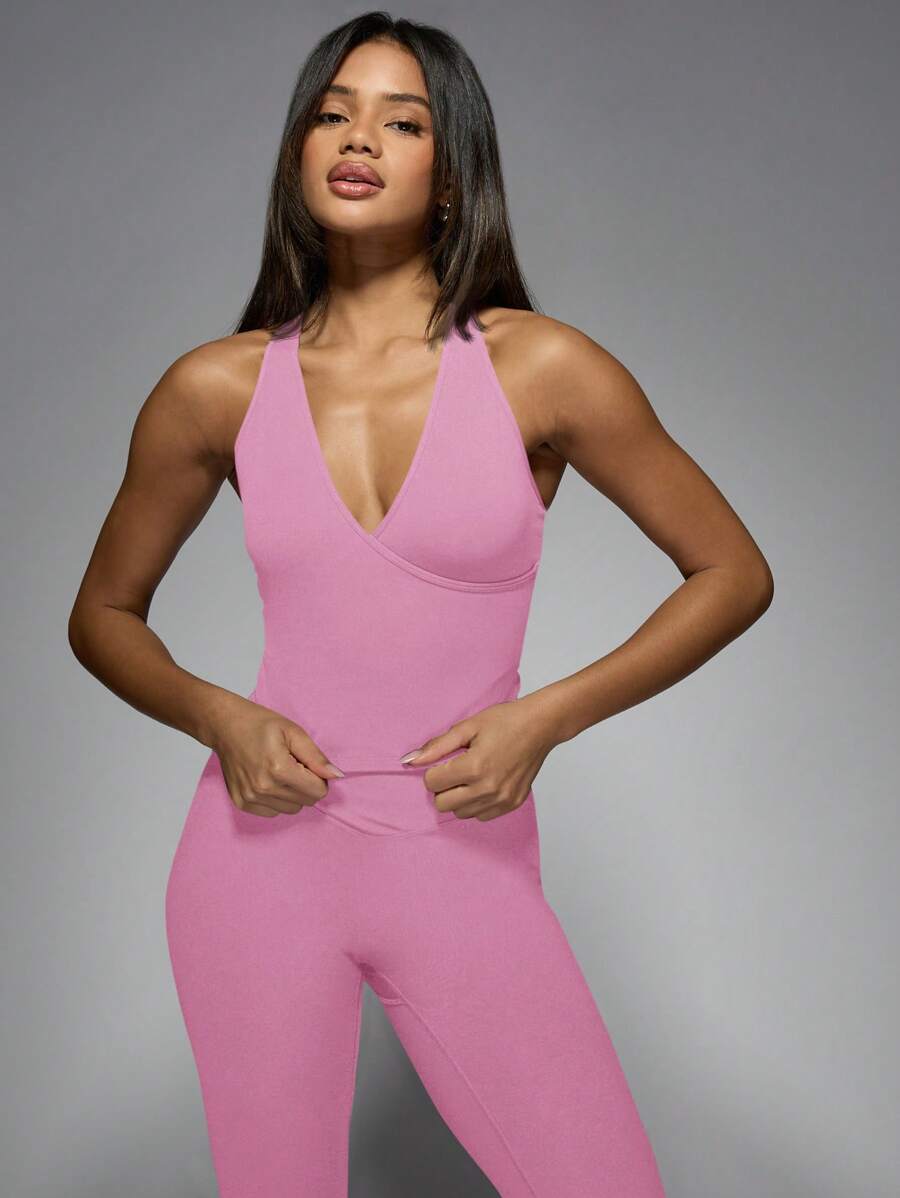 MISSGUIDED 高性能运动交叉背部瑜伽背心健身运动胸罩健身锻炼跑步训练健身房运动服吊带上衣 - 粉色 - 查看 1