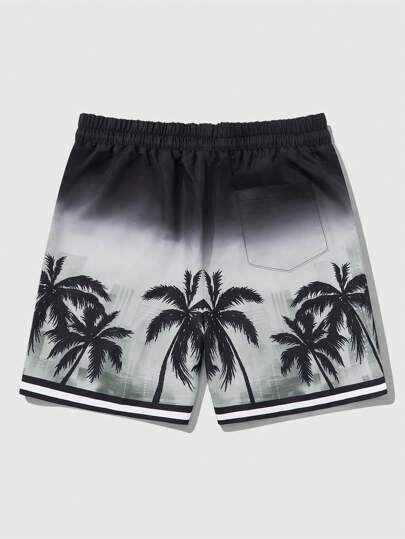 Street Life Men's Vacation Casual Gradient Coconut Tree Print Shorts, For Back To School