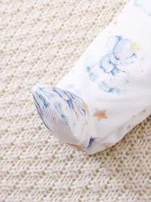 Set de 3 piezas de pijama informal y cómodo para recién nacidos con estampado de elefante, castillo, nubes y luna, de manga larga y pantalones - Multicolor - Ver 3