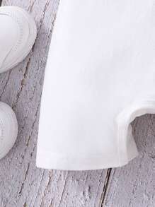 Mono de manga corta de estilo minimalista y casual para bebé niña, adecuado para el verano - Blanco - Ver 5