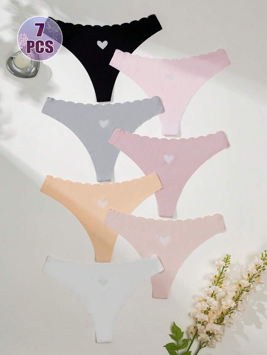 Snug Zone Set de 7 tangas de mujer de unicolor con dobladillo en forma de corazón - Multicolor - Ver 1
