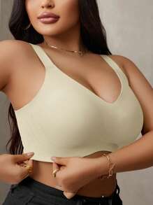 NudeFit Sujetador sin costuras de talla grande, con almohadillas extraíbles suaves, con rayas de soporte tipo goma, sujetador sin aros levantador, 1 pieza