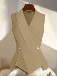 SHEIN Clasi 女士夏季假日时尚优雅办公室通勤百搭衬衫，带有设计细节