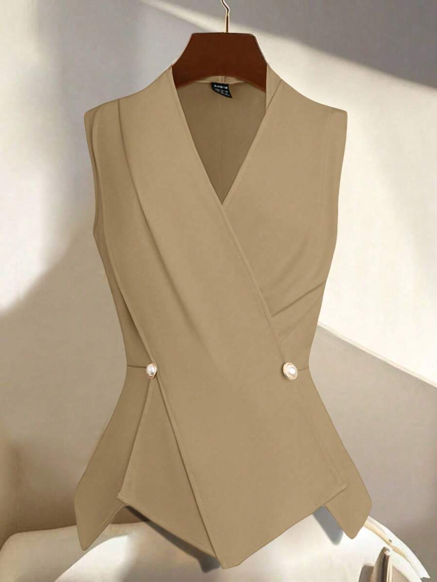 SHEIN Clasi 女士夏季假日时尚优雅办公室通勤百搭衬衫，带有设计细节