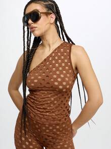 SUMWON WOMEN Schulterfreies, verwaschenes Trägertop mit Sommer-Cutout-Detail, schlanke Passform, Festival-Bodycon-Streetstyle, ärmelloses, modisches, lässiges Club-Nacht-Party-Oberteil - Braun - Übersicht 1