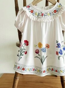 Travachic KIDS Babygirl 夏季可爱花卉印花宽松短袖度假连衣裙