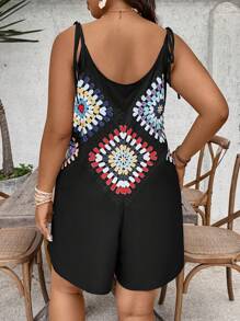 SHEIN VCAY 大码休闲撞色印花无袖连体裤 - 彩色 - 查看 2