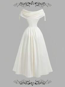 SHEIN MOD 女士优雅杏色低胸收腰连衣裙 - 杏色 - 查看 2