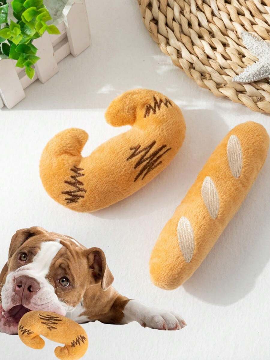 PETSIN Pet Chew Toy Set Containing Croissant, Pretzel, Squeaky, And Durable Dog Chew Toys - Multicolor - View 1