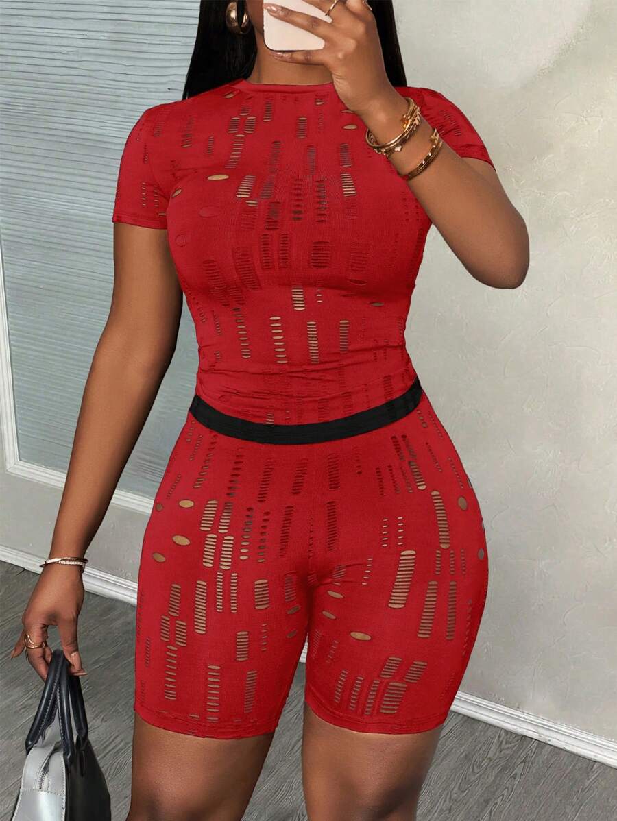 Slaydiva Women Two Pieces Outfits For Daily Wear - Red - View 1