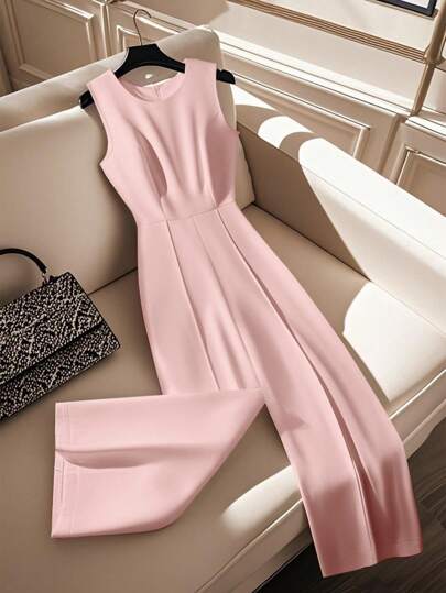 Franclia Mono blanco sin mangas con cuello redondo elegante para mujer, primavera/verano