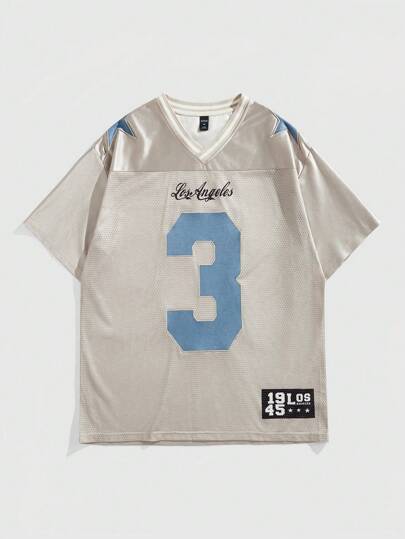 Prep Men's Jersey V-Neck Short Sleeve T-Shirt, Fashionable For Summer