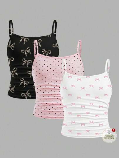 SHEIN EZwear مجموعة 3 قطع من السترات النسائية الرياضية للعطلات، تشمل: فراشة وردية, نقاط وردية, فراشة سوداء وطبعة حيوانية، مناسبة وجذابة للصيف