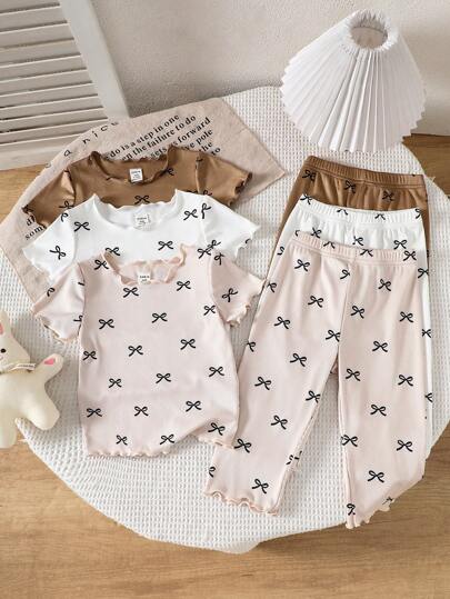 SHEIN Playful Pals 3件套女童圆点印花短袖薄款百搭休闲夏季服装