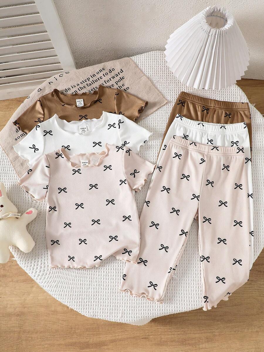 SHEIN Playful Pals 3件套女童圆点印花短袖薄款百搭休闲夏季服装 - 彩色 - 查看 1