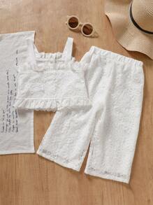2 pièces Ensemble mode casual bébé fille Débardeur en dentelle et pantalon en dentelle Deux pièces, style doux pour filles, nouveaux produits pour le printemps et l'été