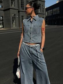 DAZY Women Denim Two Pieces Outfits - Blue - View 3