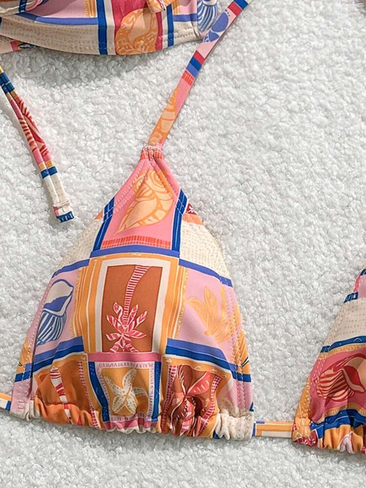 Swim Mod بكيني ملابس علوية قطعة واحدة للنساء بطبعة أشجار النخيل دون حمالة للاستخدام الصيفي على الشاطئ - متعدد الألوان - مشاهدة 4