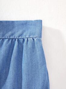 SHEIN 2件套 2025 少女牛仔蝴蝶结前短款吊带上衣和阔腿荷叶边裤 - 淺色水洗藍 - 查看 5
