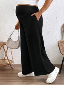 SHEIN 大码孕妇纯色可调节腰围宽松阔腿裤