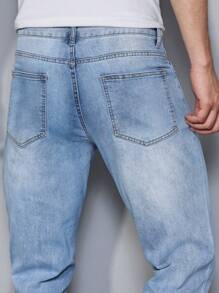 Manfinity Homme Men's Solid Color Denim Jeans, Fashionable For Summer - Light Wash - View 4