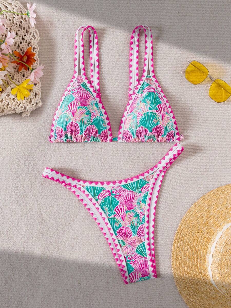 Swim Mod Women's Summer Beach Shell Print Sexy Bikini Set, Random Print - Multicolor - View 1