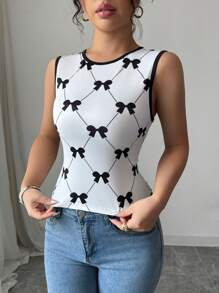 Elenzga Elegant Sexy Hollow Bowknot Camisole, Backless Design, Suitable For Graduation, Independence Day, Casual & Work - Black and White - View 7