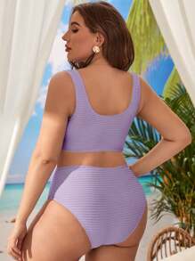SHEIN Swim Curve Bộ đồ bơi hai mảnh thời trang màu trơn cỡ lớn cho nữ - Màu tím - Xem 2