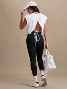 Gameset SHEIN Sport Women Round Neck Solid Color Casual Loose Fitting Sports Camisole - White - View 6